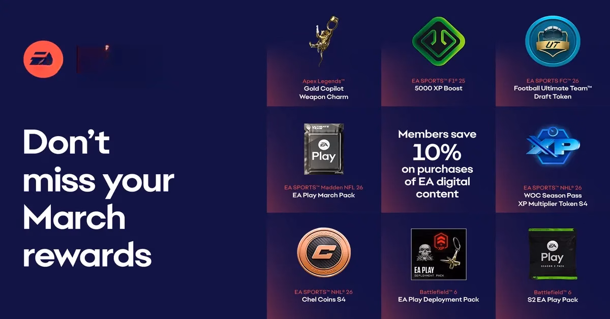 EA Play March 2026 Member Rewards Dashboard