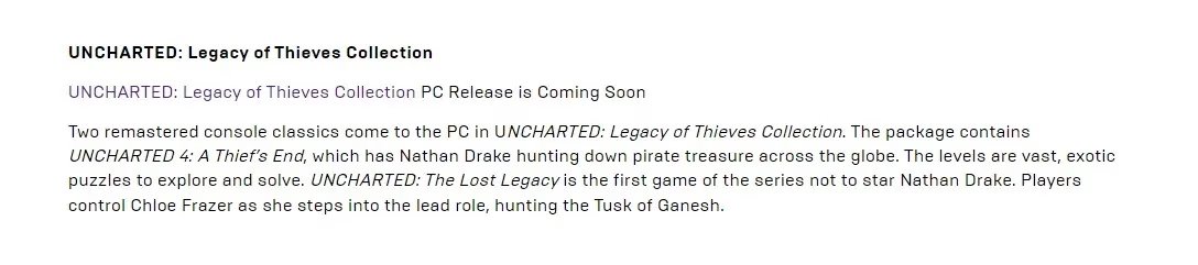 Epic Games Accidentally Reveals Uncharted PC Release Date