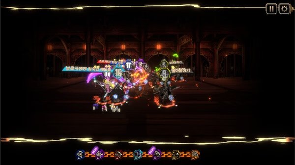 Screenshot from Limbus Company showing an intense battle scene with multiple characters and vibrant combat effects.