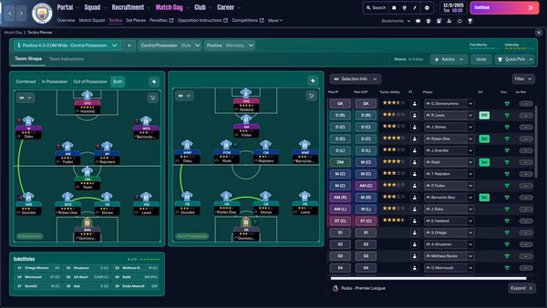 Football Manager 26 screenshot: A tactical setup screen displaying player positions and strategies for an upcoming match.