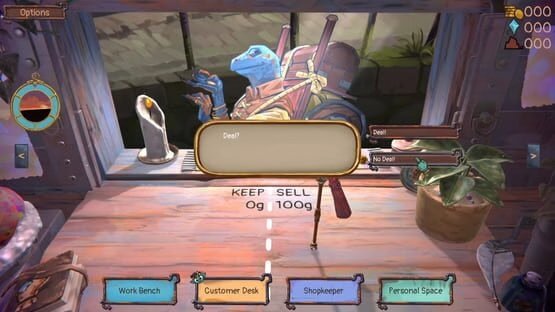 Screenshot from Trash Goblin game showing a goblin at a shopkeeper's desk with dialogue options, "Deal?" and "No Deal!".