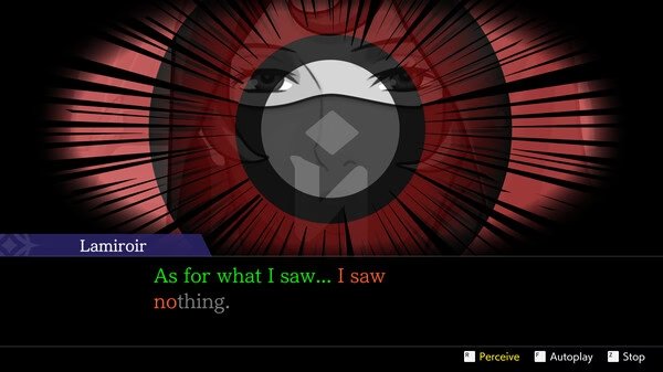 Screenshot from Apollo Justice: Ace Attorney Trilogy showing Lamiroir with text stating, "As for what I saw... I saw nothing."