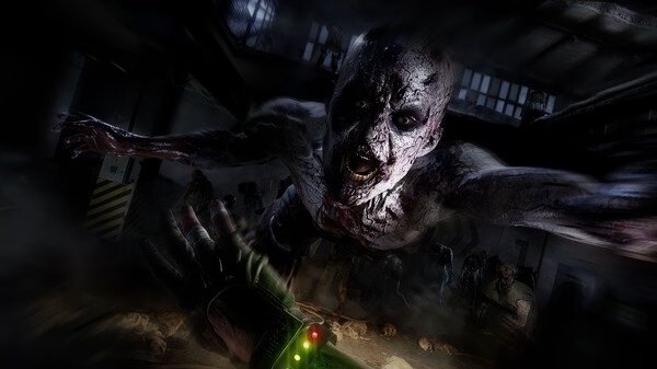 Dying Light 2 Stay Human: Reloaded Edition screenshot showing a terrifying zombie lunging towards the player in a dark room.