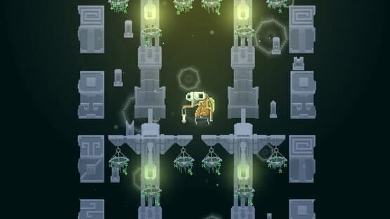 Moonrise Fall screenshot: A cloaked character stands amid glowing lanterns and stone structures, surrounded by a dark, mystical background.