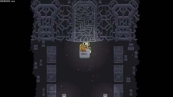 Screenshot from Moonrise Fall showing a character standing on a glowing platform surrounded by intricate, dark structures.