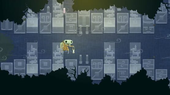 Screenshot of Moonrise Fall showing a character with a backpack walking down a path surrounded by stone structures.