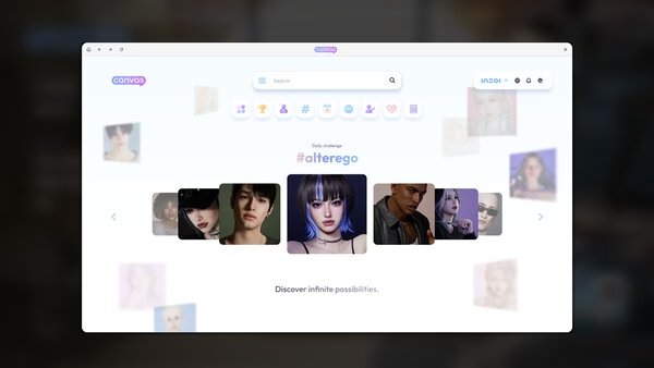 Screenshot of the inZOI game interface showing user profile cards under the hashtag #alterego challenge.