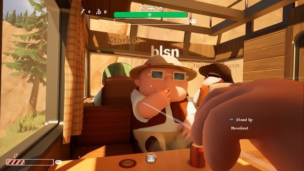 Screenshot from 'RV There Yet?' showing characters inside an RV, one wearing sunglasses and a hat, engaged in conversation.