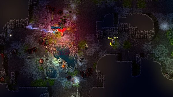 Heroes of Hammerwatch II screenshot showing characters battling enemies in a dark, dungeon-like environment with glowing effects.