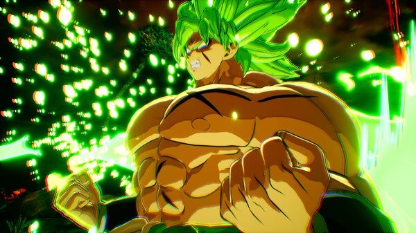 Screenshot from DRAGON BALL: Sparking! ZERO featuring a powerful character with glowing green hair and aura, ready to attack.