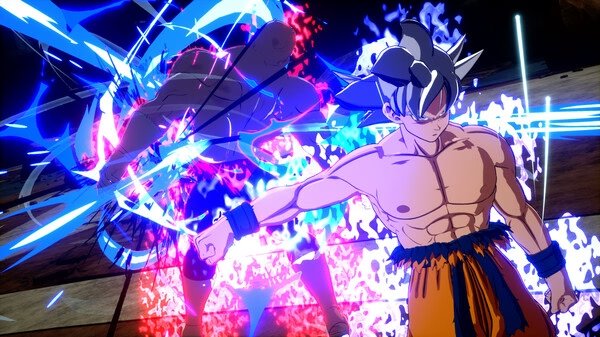 Screenshot from DRAGON BALL: Sparking! ZERO, showing a character in a dynamic pose, surrounded by glowing blue and red energy effects.