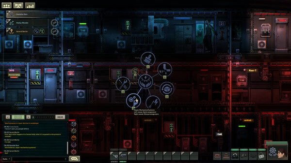 Barotrauma screenshot: Submarine interior with control panels and tool icons visible, displaying a dark, atmospheric setting.