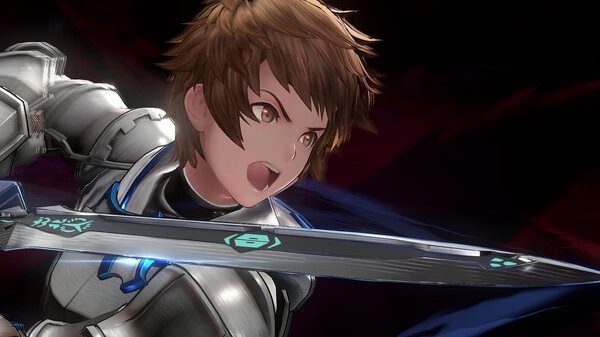 Screenshot of Granblue Fantasy: Relink showing a character wielding a glowing sword against a dark background.