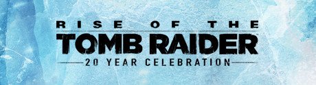 Rise of the Tomb Raider screenshot: Title screen displays "20 Year Celebration" with icy blue background and bold black text.