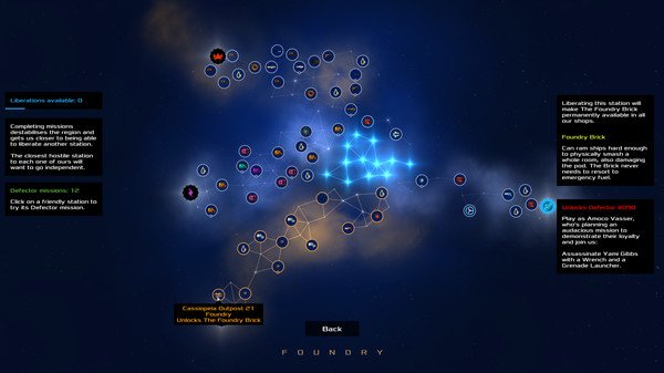 Heat Signature screenshot showing a galactic map with various stations and paths highlighted. Menu options are displayed on the left.