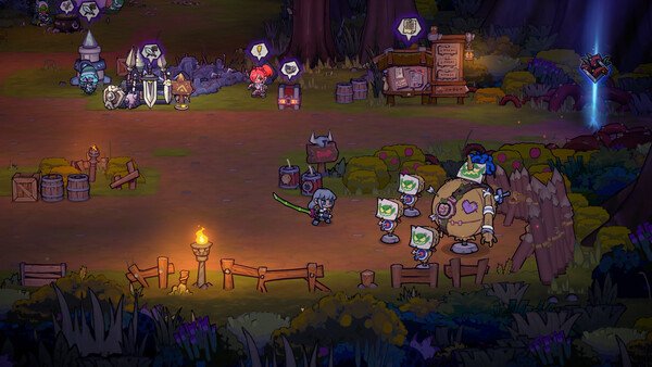 Screenshot from Lost Castle 2 showing a player character facing a group of enemies in a colorful forest setting.