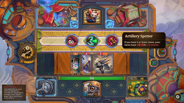 Screenshot of The Bazaar showing a card game interface with various cards and stats displayed on the screen.