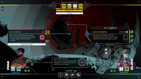 Screenshot of Citizen Sleeper 2: Starward Vector showing a decision interface with character portraits and action options.