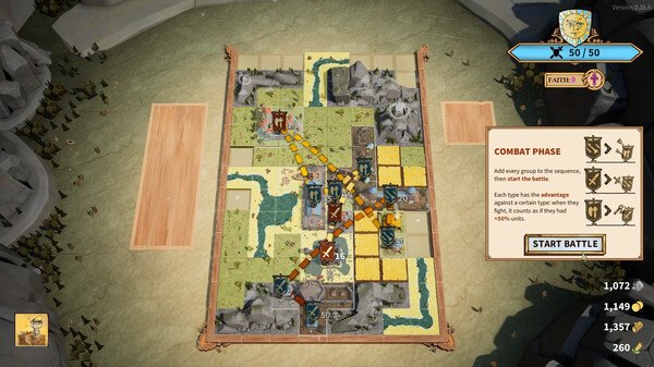 A screenshot from Drop Duchy showing a strategic battle map with pathways, icons, and a 'Start Battle' button on the right.