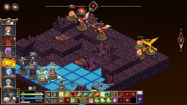 Screenshot from 'Our Adventurer Guild': Players face off against dragons on a rocky terrain grid, displaying character stats and abilities.
